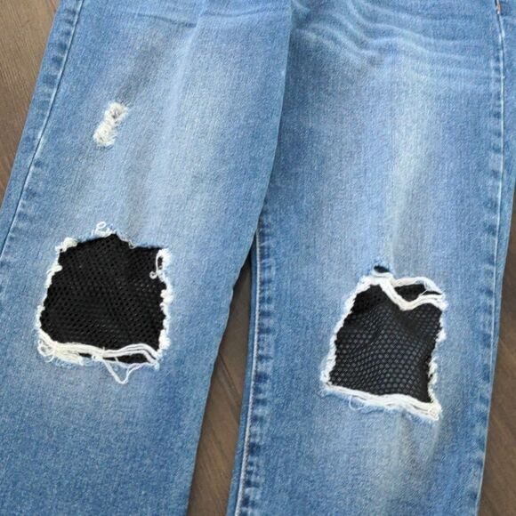 Stradivarius Straight Leg Jeans with Distressed Mesh Details size 2 - Picture 5 of 12